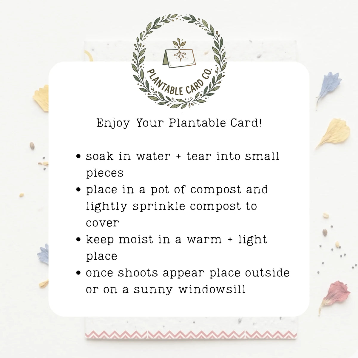 planting instructions for plantable greetings cards