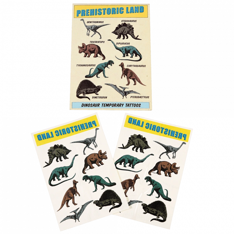 Rex London Prehistoric Land Dinosaur Temporary Tattoos in retro comic book style with gift packaging