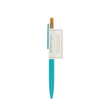 Turquoise pen with a wooden cap on a white background