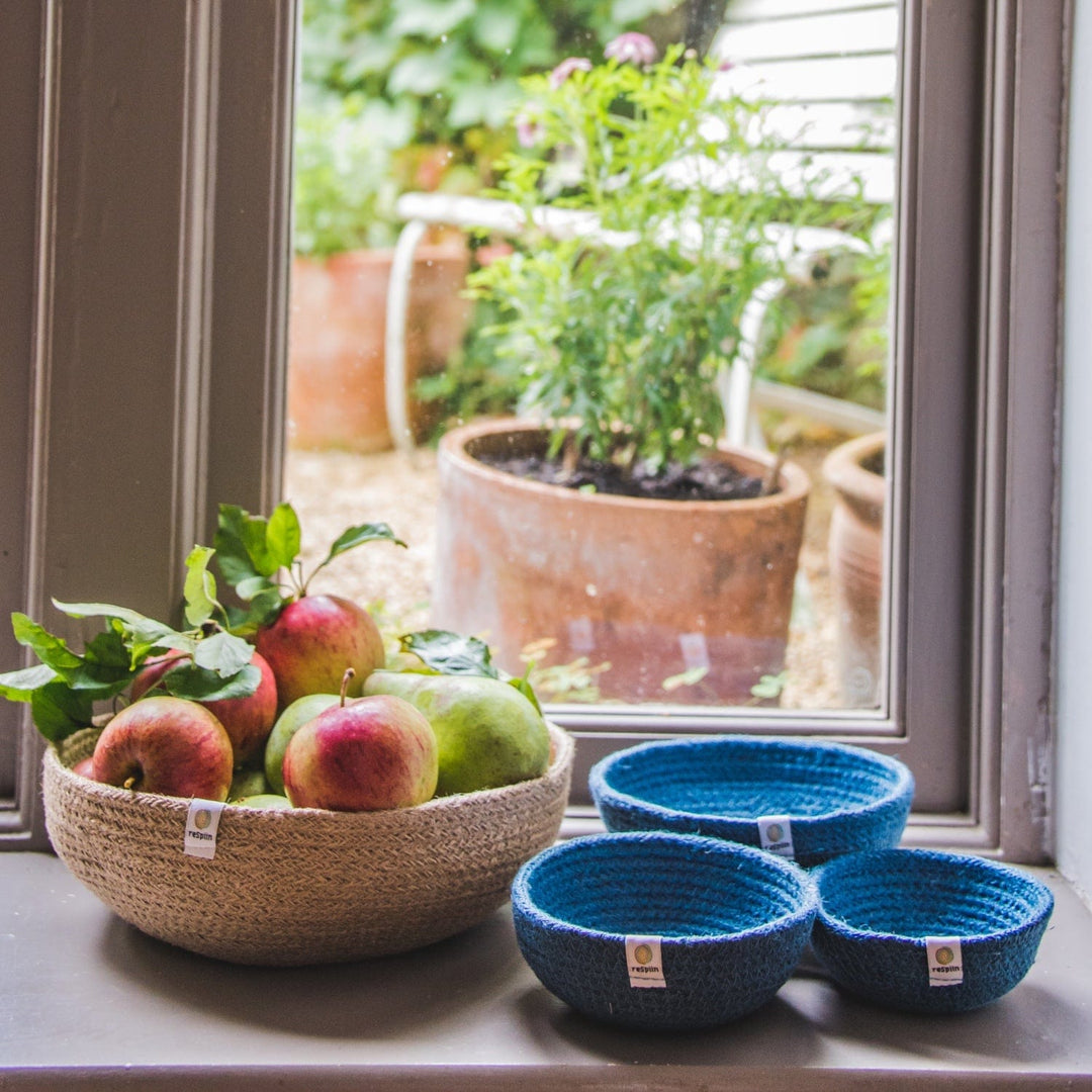 Respiin Homeware > Storage > Storage Baskets Jute Mini Bowl Set - Denim