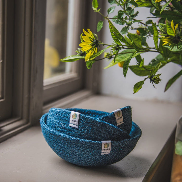 Respiin Homeware > Storage > Storage Baskets Jute Mini Bowl Set - Denim