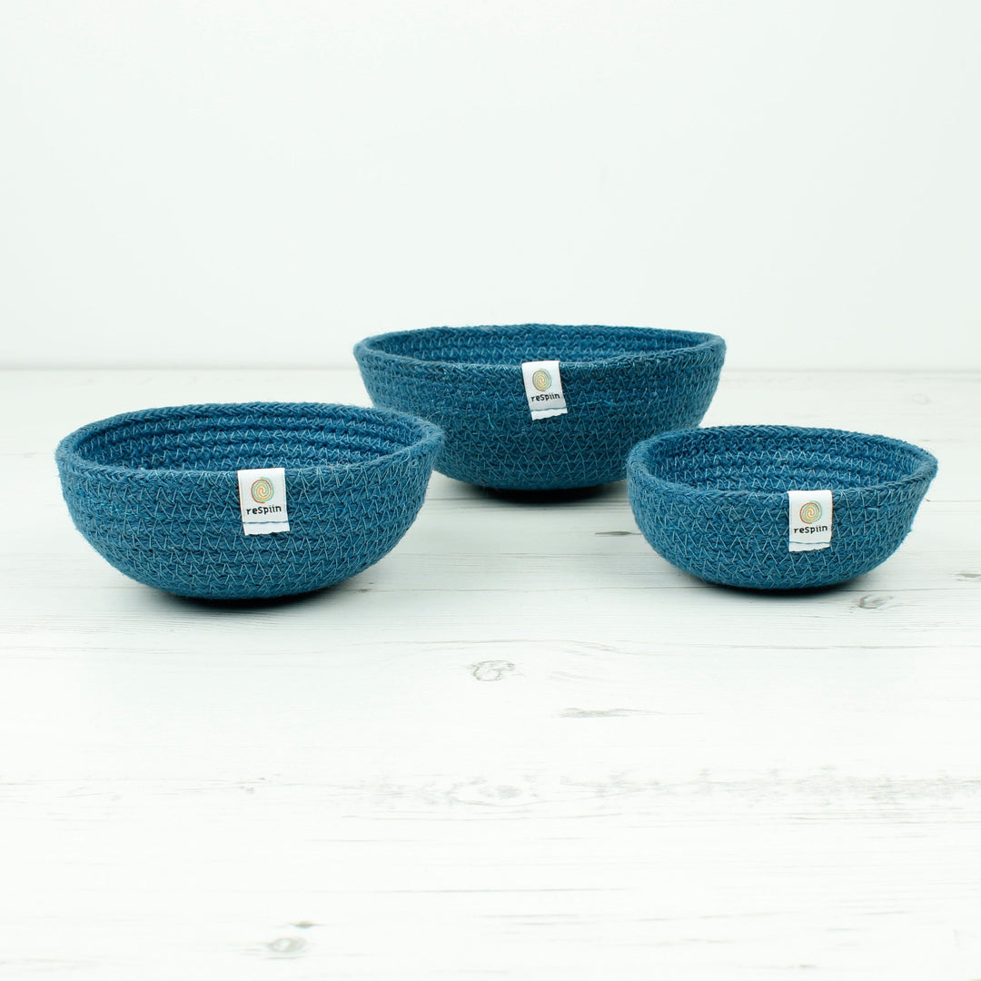 Respiin Homeware > Storage > Storage Baskets Jute Mini Bowl Set - Denim