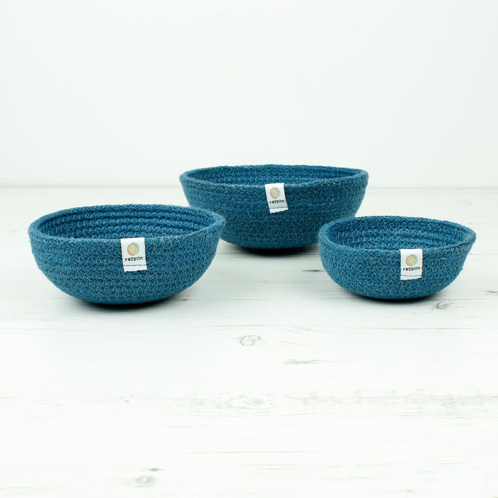 Respiin Homeware > Storage > Storage Baskets Jute Mini Bowl Set - Denim