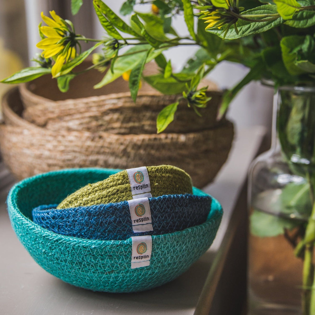 Respiin Homeware > Storage > Storage Baskets Jute Mini Bowl Set - Ocean