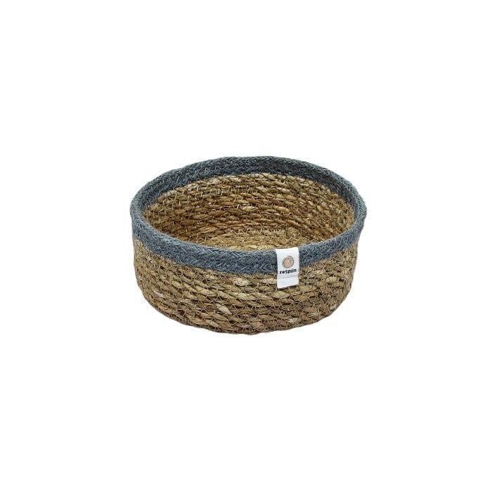 Respiin Homeware > Storage > Storage Baskets Shallow Seagrass  + Jute  Basket - Small Grey