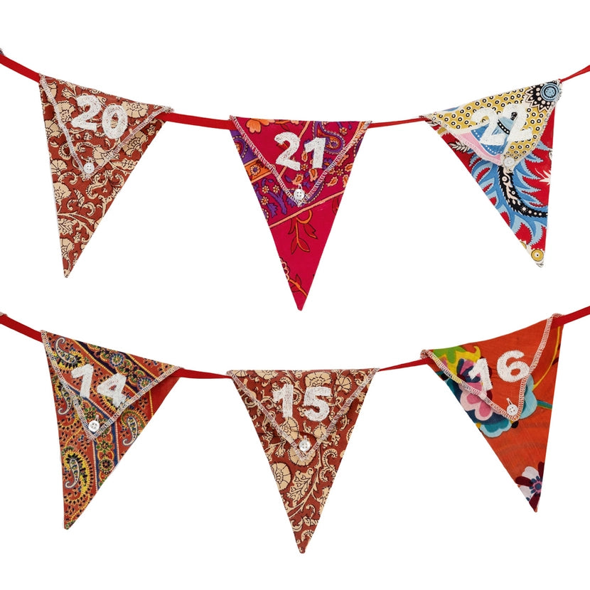 reusable christmas advent calendar Decorative bunting with colourful triangular flags featuring numbers on a white background