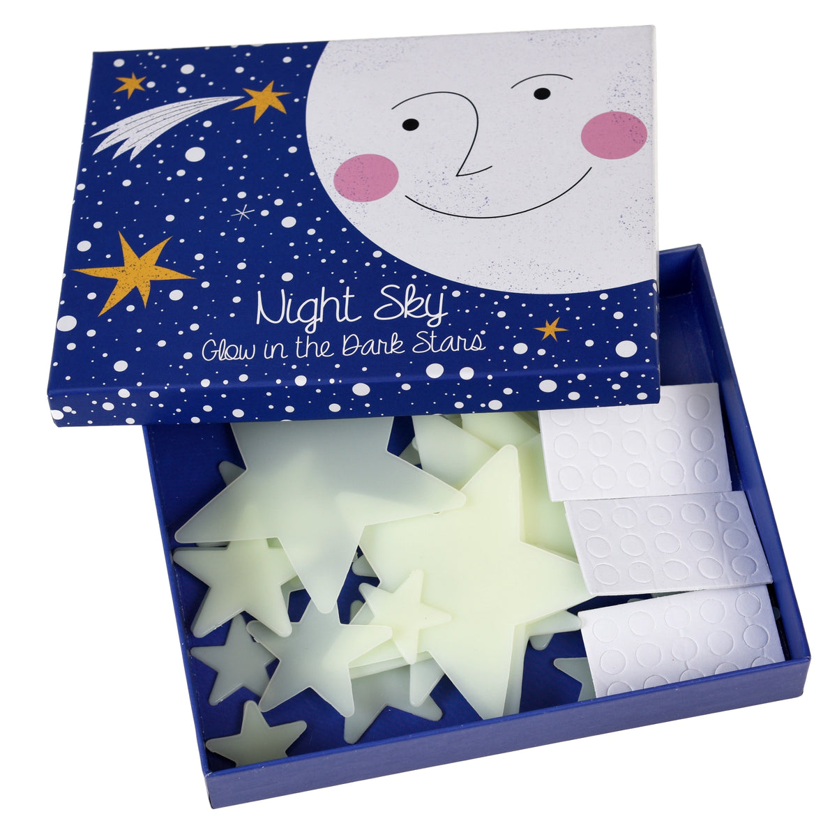 Glow in the Dark Stars by Rex London in a blue space themed gift box. Perfect for childrens bedrooms