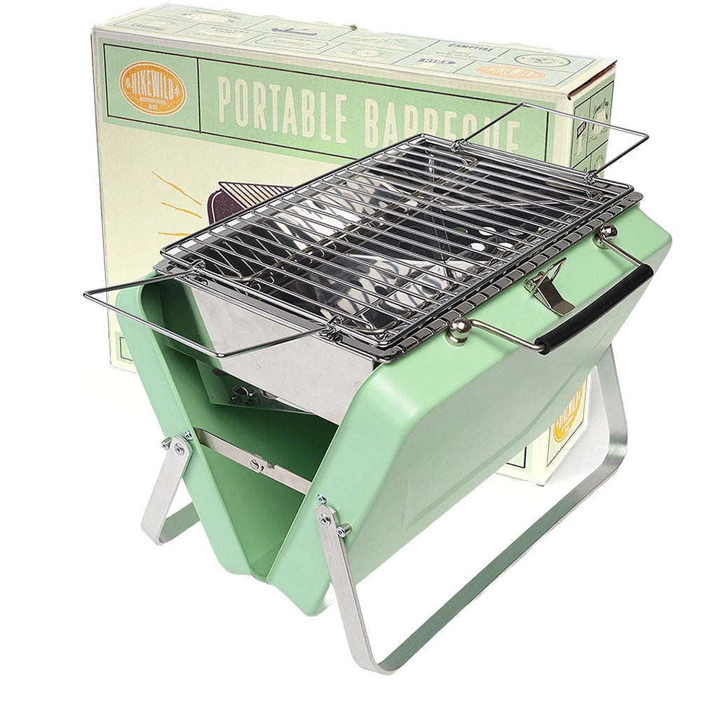Rex London Portable Suitcase BBQ in a stylish pistachio green. For camping, days out and barbecues at home.