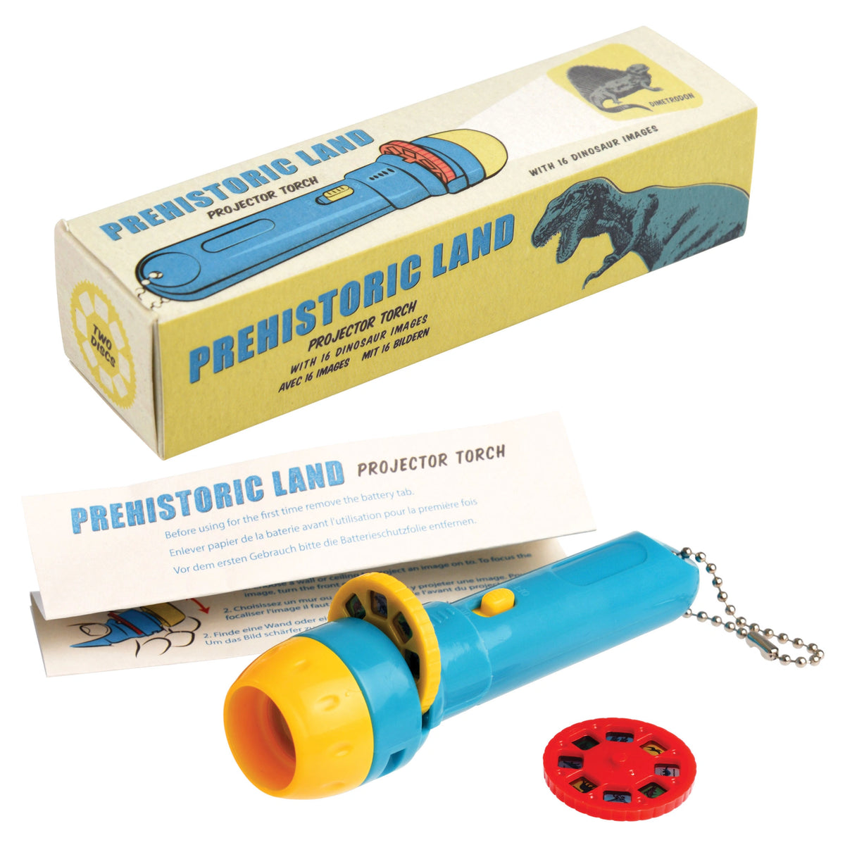 Rex London Dinosaur projector torch with interchangeable discs and a retro gift box