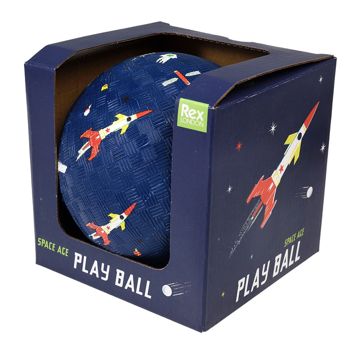 Space-themed play ball in a blue box with 'Rex London' branding