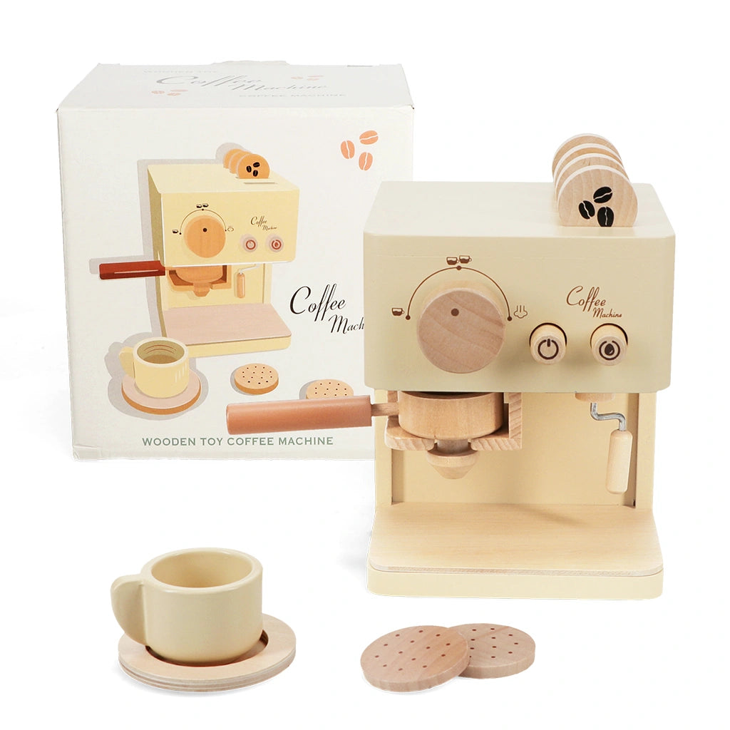 Rex London Wooden Toy Coffee Machine with cup and saucer, wooden biscuits and coffee pods. for age 3+