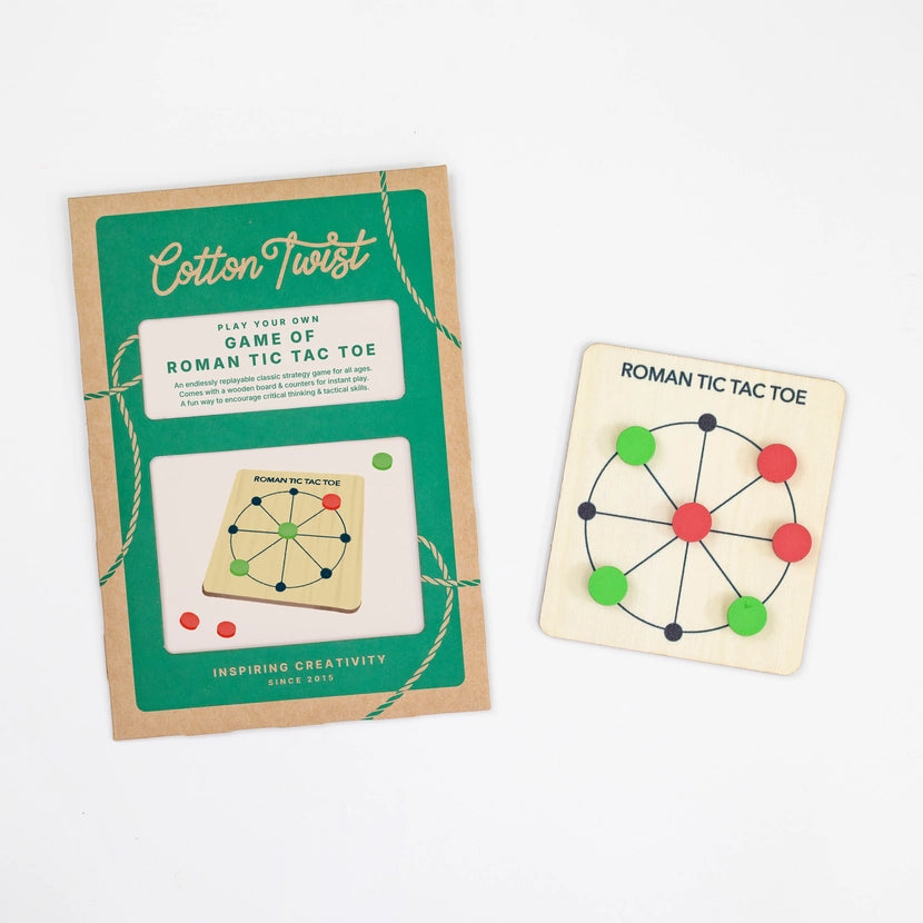 Cotton Twist Roman Tic Tac Toe game set with packaging on a white background