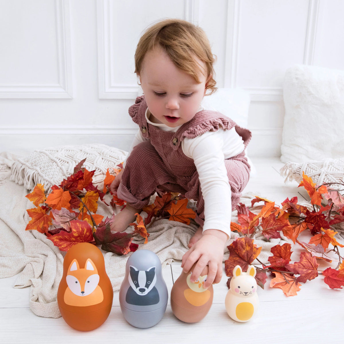 Rosa + Bo Toys > Sorting & Stacking Toys > Nesting Dolls Rosa + Bo Woodland Friends Nesting Babies with Chiming Benji Bunny