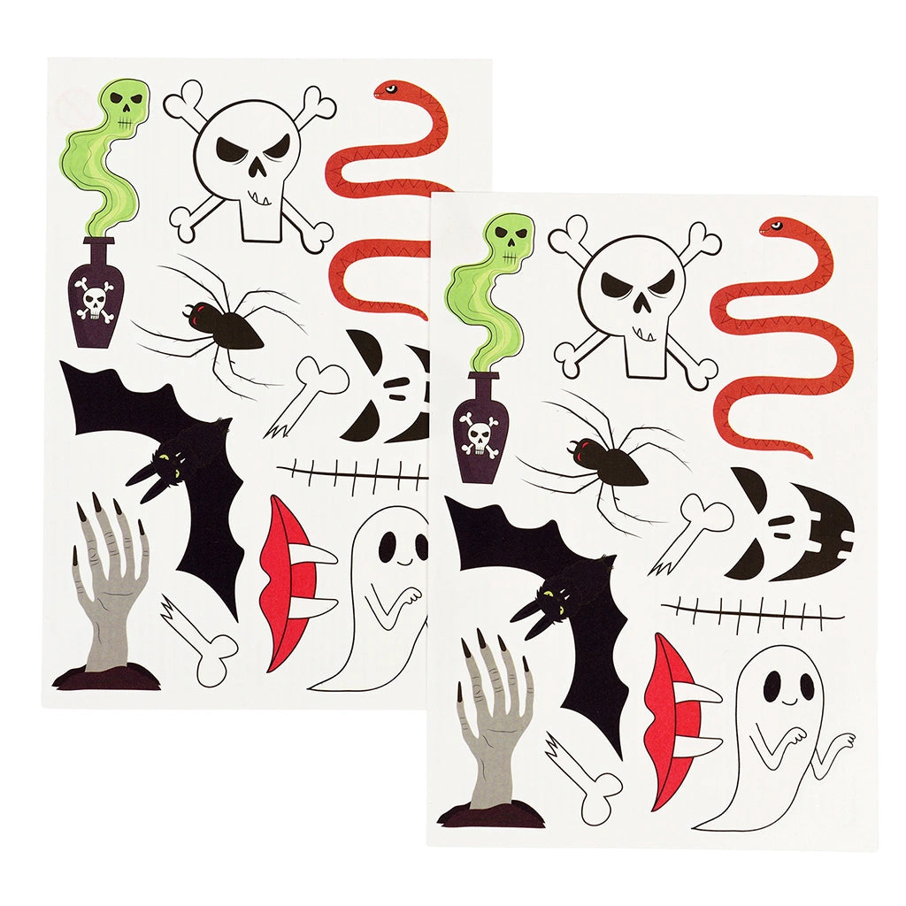 Collection of Halloween-themed temporary tattoos on a white background