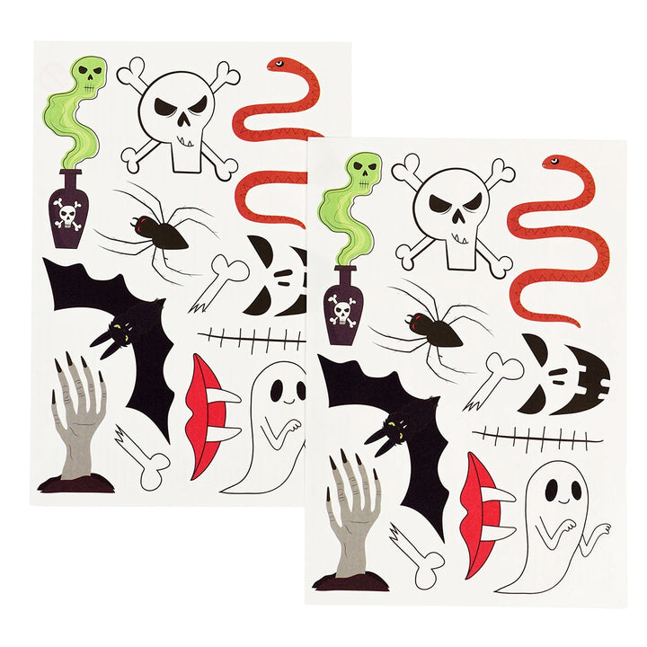 Collection of Halloween-themed temporary tattoos on a white background