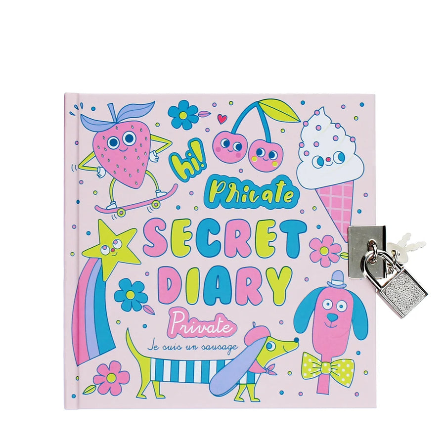 Colourful children's secret diary with lock on a white background