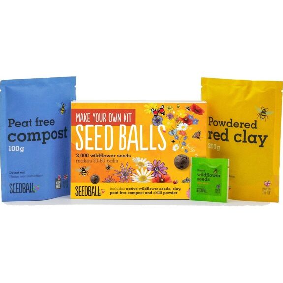 make your own seedball kit including compost, clay and seeds in a gift box 