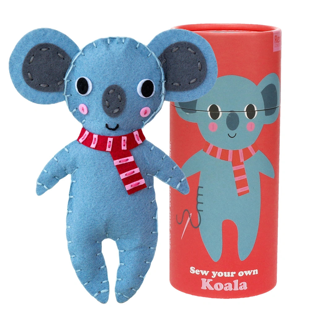 sew your own koala kids craft kit in a red gift tube. Made by rex London for children age 3 and over.