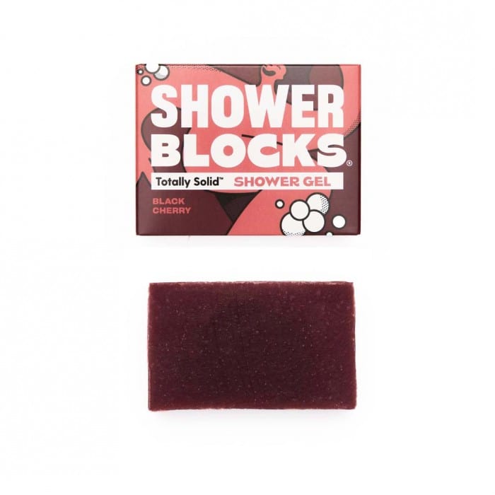 shower blocks black cherry bar with purple and pink packaging