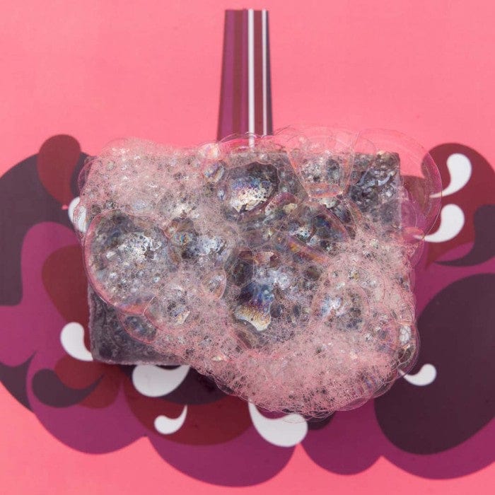 shower blocks black cherry bar with bubbles on a pink background