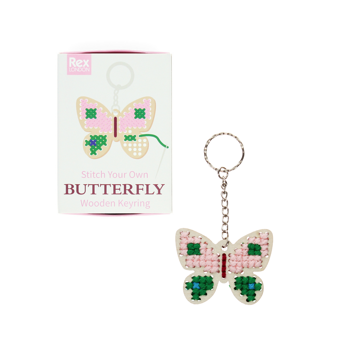 Stitch Your Own Wooden Keyring - butterfly with a gift box