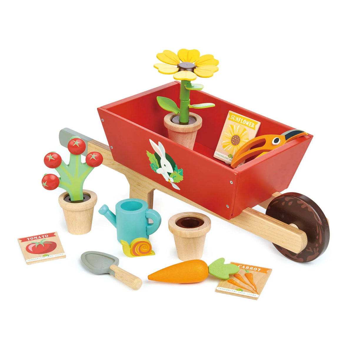 Tender Leaf wooden Garden Wheelbarrow Set for budding gardeners aged three and up