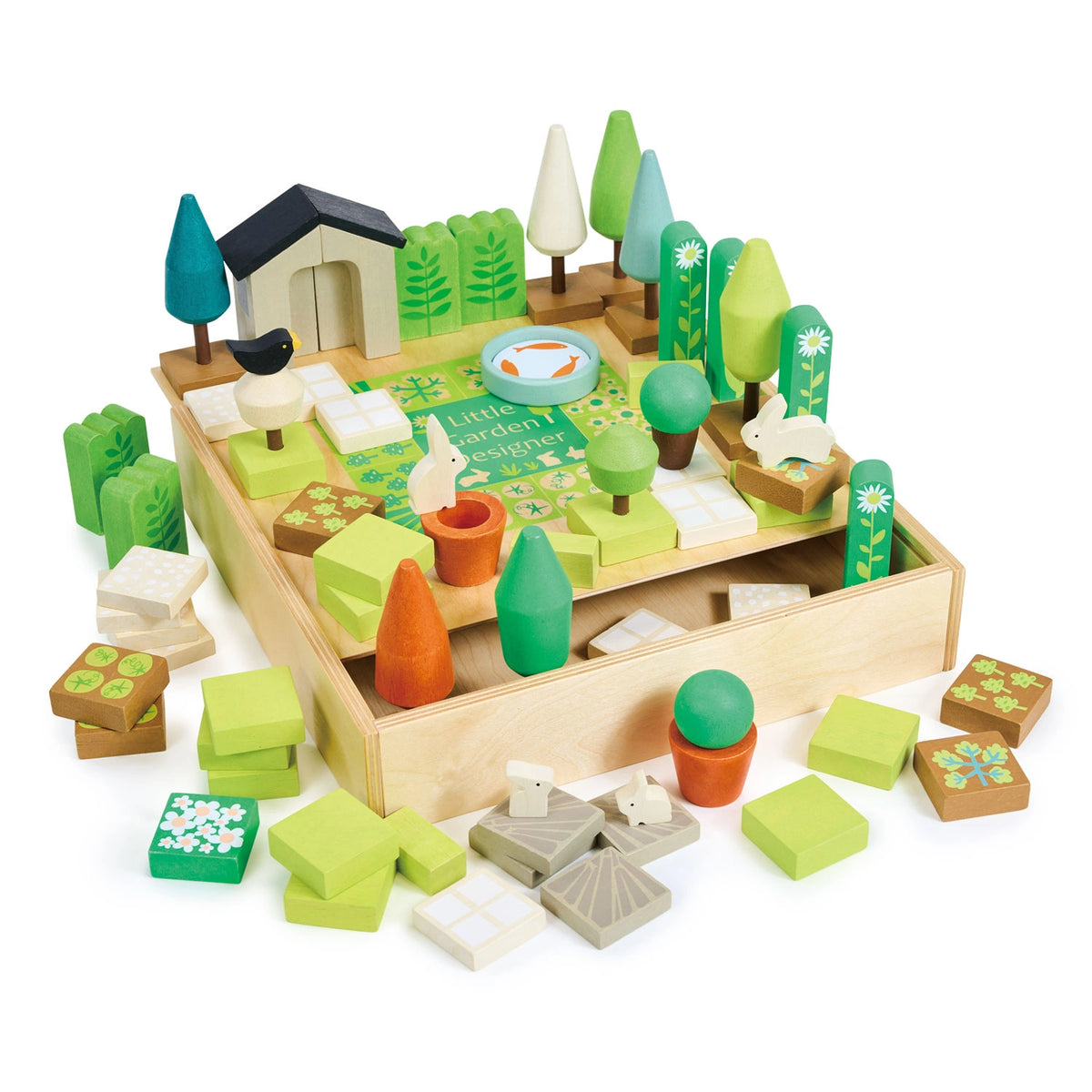 Tender Leaf Little Garden Designer wooden play set for nature themed open ended play. Comes in wooden storage box. For age 3+