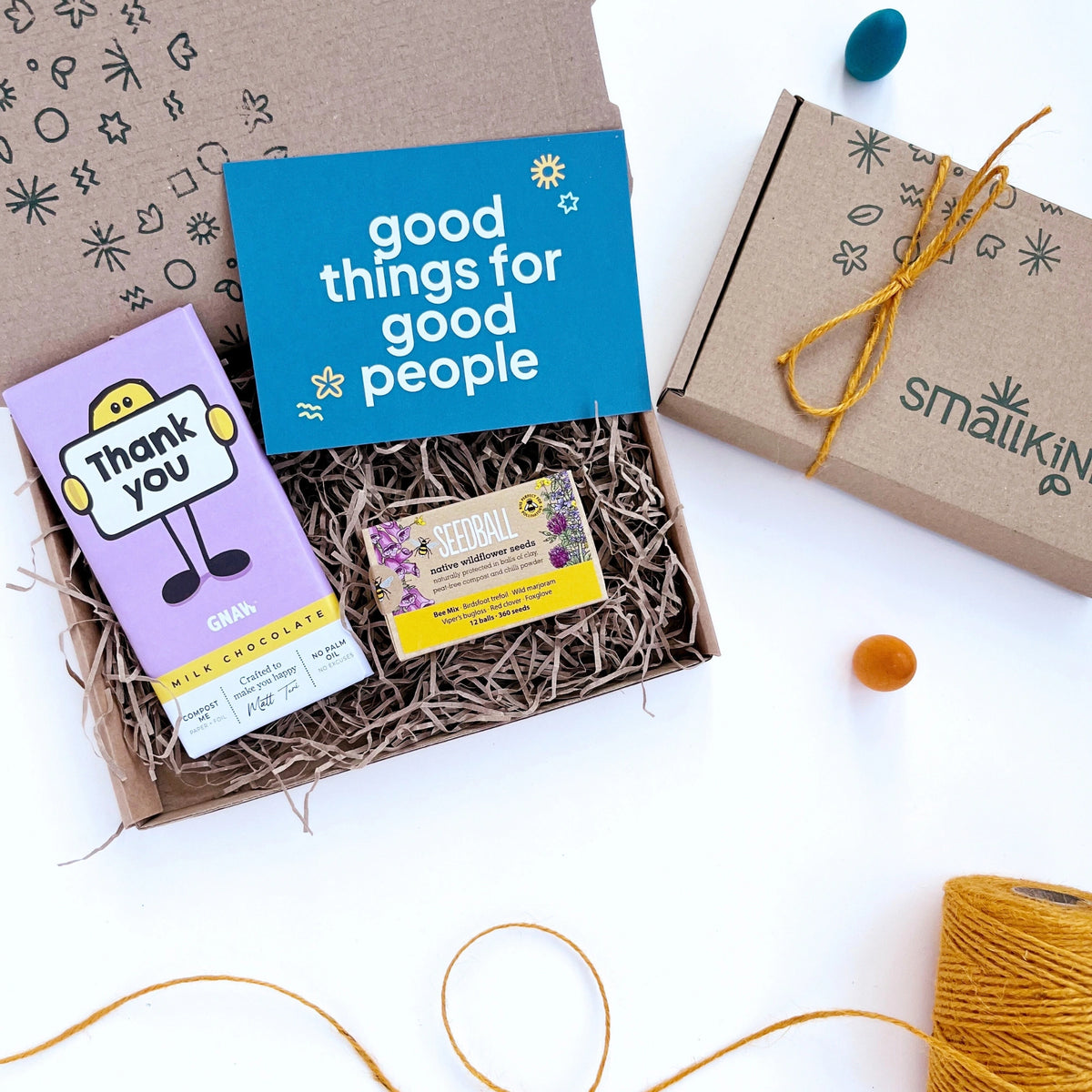 Thank You + Grow letter box gift Box with a delicious thank you chocolate bar and with a pollinator-friendly seedballs. Perfect for teacher gifts and saying thank you. 