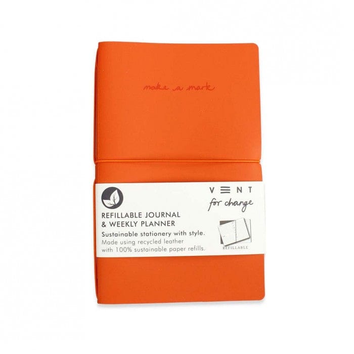 VENT For Change Homeware > Stationery > Recycled Planner VENT Recycled Leather Refillable Journal + Weekly Planner - Orange