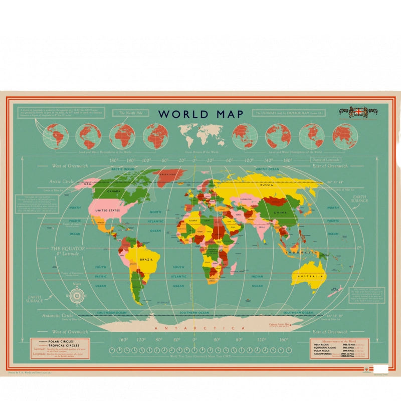 vintage style world map wrapping paper. made from sustainable paper and recyclable.