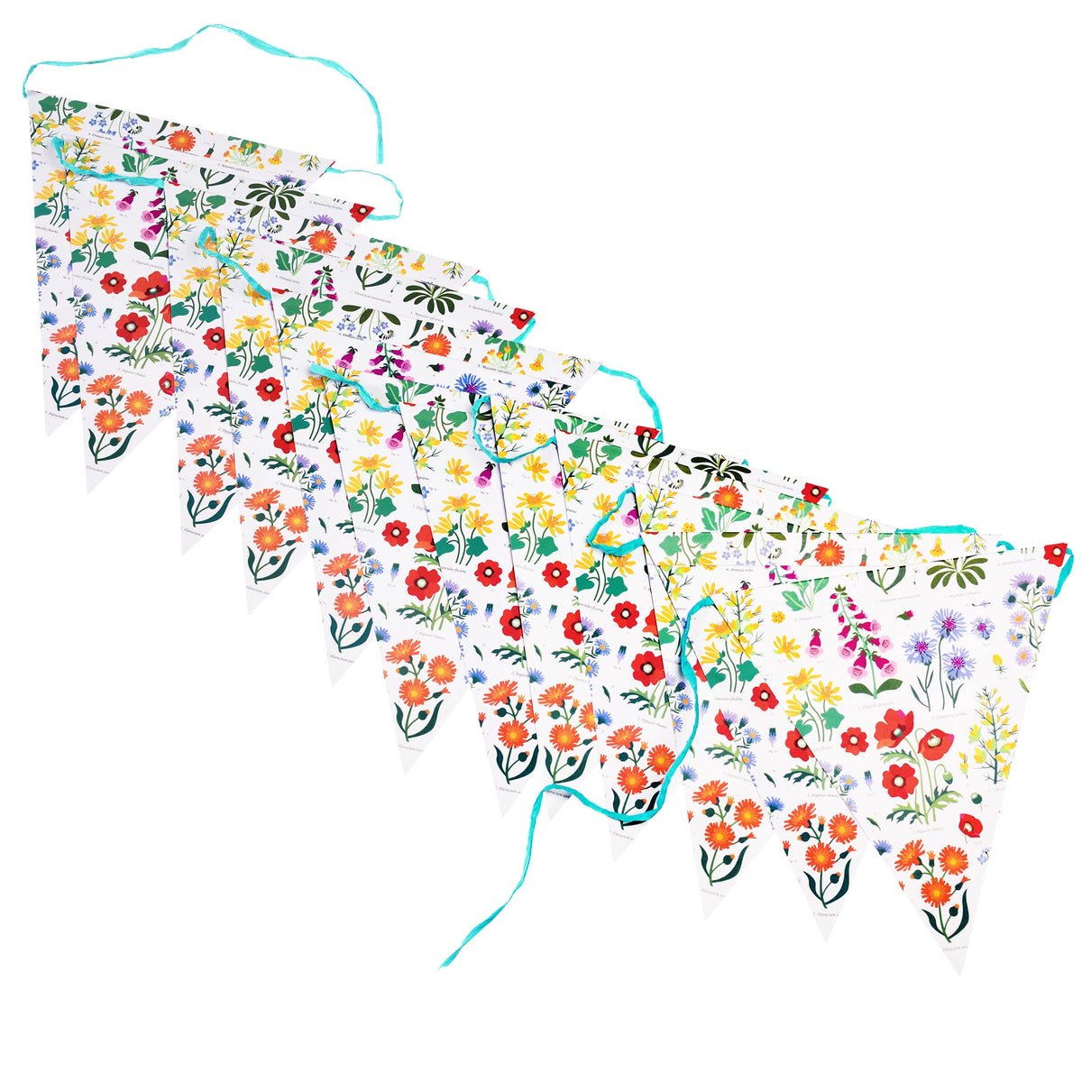  Wildflowers Party Bunting paper garland with colourful wild flowers print on a white background