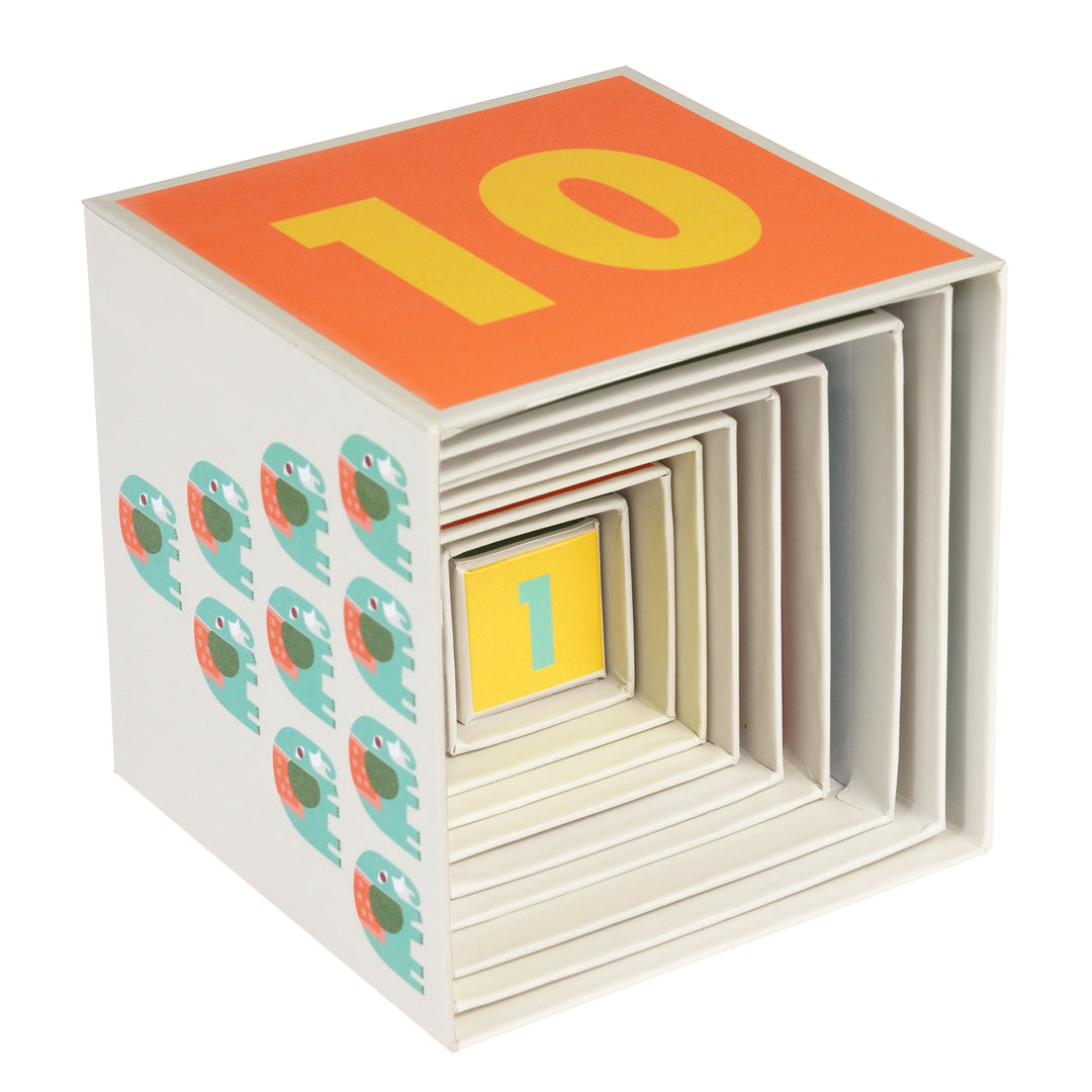 Stack of colorful number blocks nested together with '10' on top
