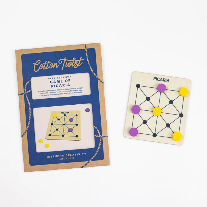 Cotton Twist mini Picaria game set with packaging on a white background