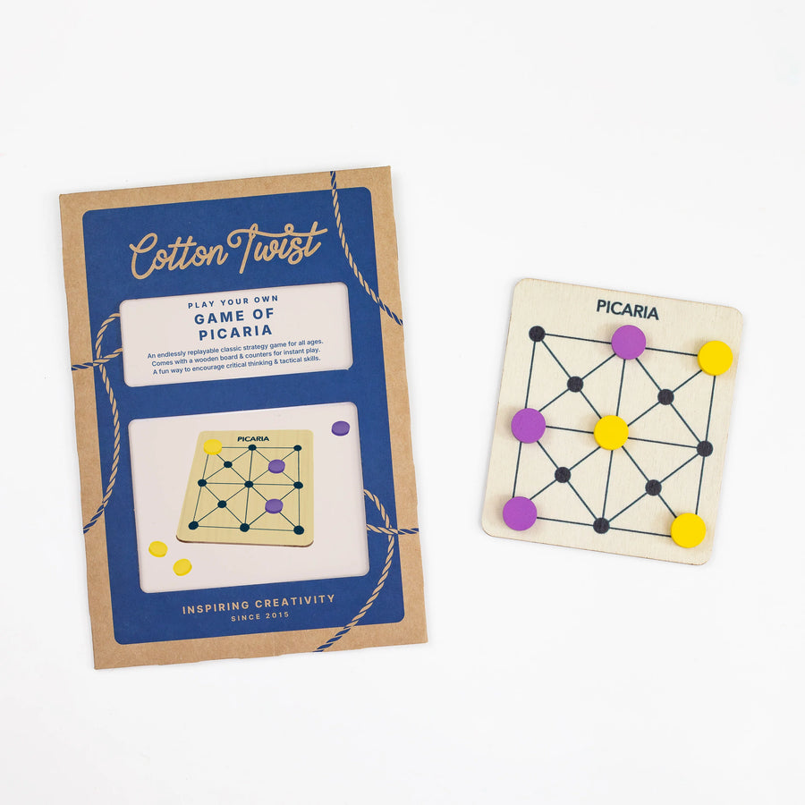Cotton Twist mini Picaria game set with packaging on a white background