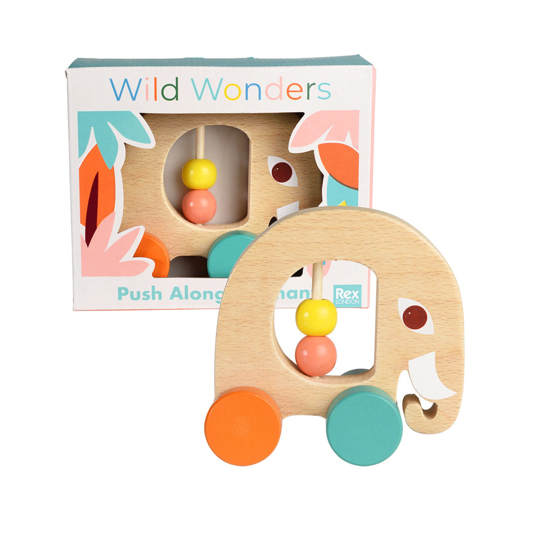 Wild Wonders Wooden Push Along Elephant