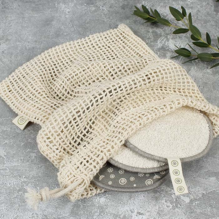 Organic Cotton Reusable Facial Pads - Meadow with storage bag