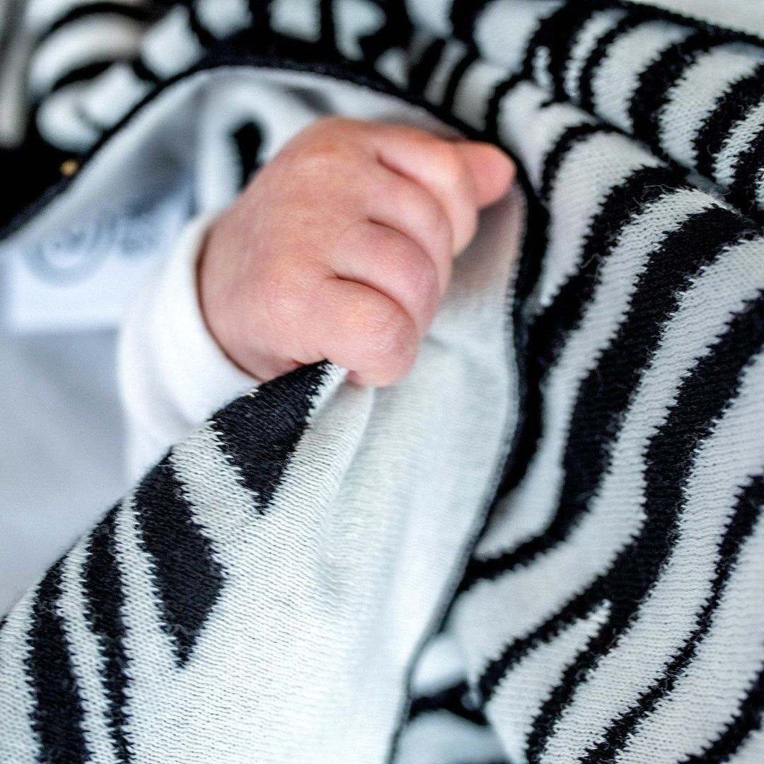 etta loves zebra knitted baby blanket