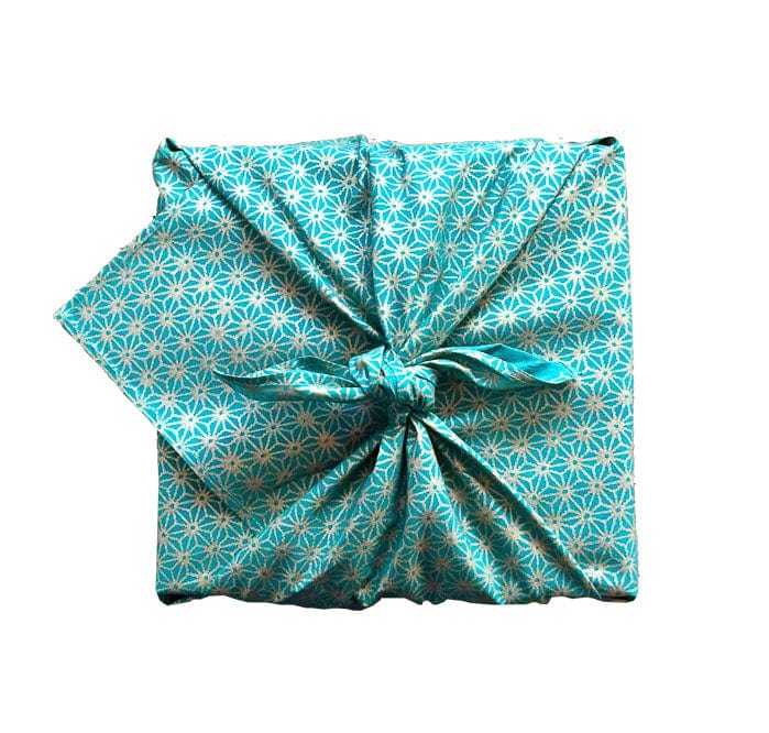 jade green patterned reusable fabric gift wrap