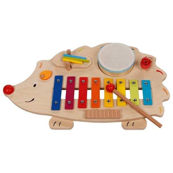 hedgehog music station with drum, xylophone and bell