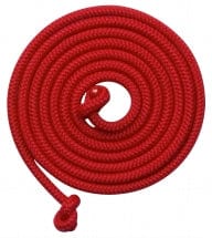 bright red skipping rope with knotted ends. For children over four years