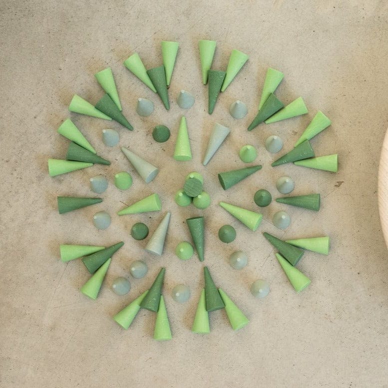 grapat mandala green wooden cones for loose parts play