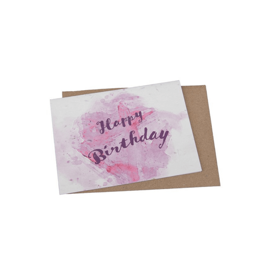 plantable happy birthday seed paper greetings card with pink watrecolour design