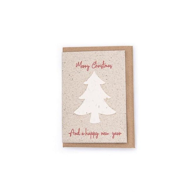 plantable christmas cards with christmas tree design in a brown kraft envelope