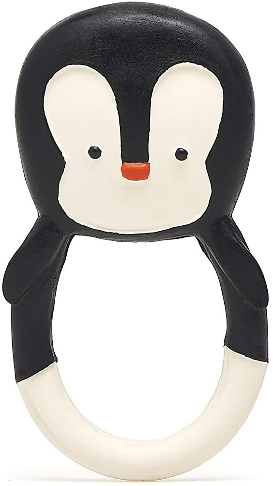 black and white rubber penguin teether 