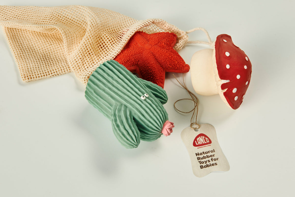 Lanco Set Gea including a natural rubber mishroom, cactus and sea start toy