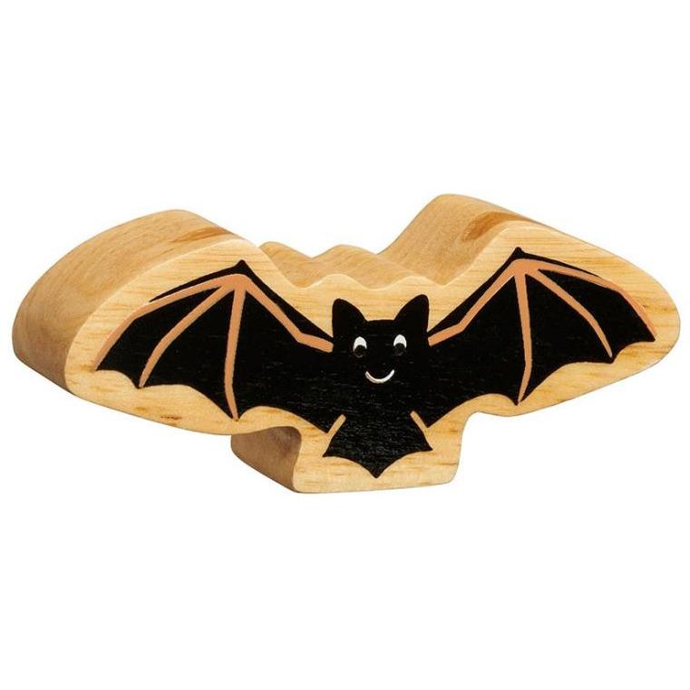 wooden black bat figure with a natural wood grain edge. Suitable for children 10 months and over.