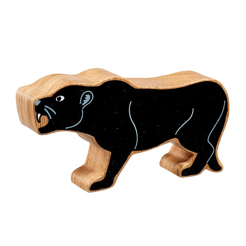 lanka kade wooden black panther figure with natural wood grain edge. Suitable for children from 10 months old. 