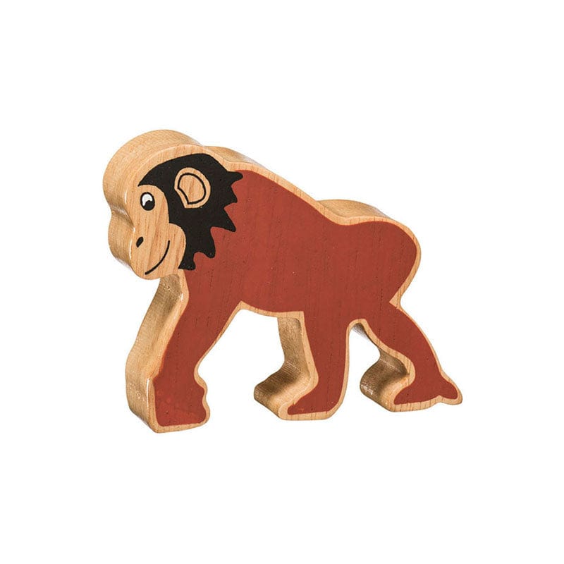 wooden brown chimp figure, painted with a natural wood grain edge. Suitable for children from 10 months old.