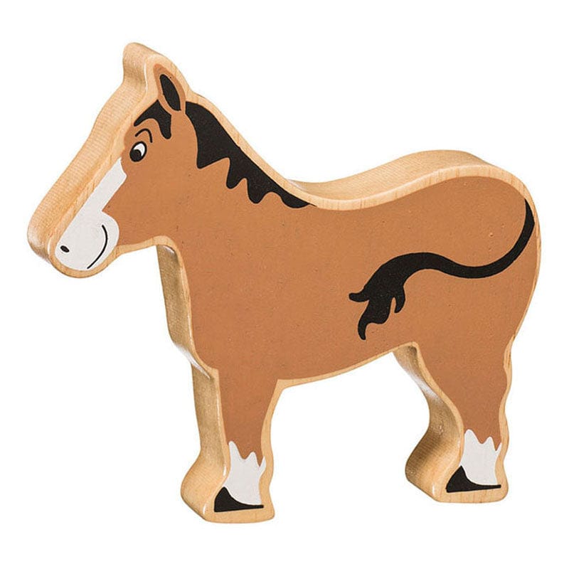wooden brown horse figure, painted with a natural wood grain edge. Suitable for children from 10 months old.