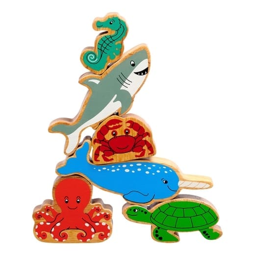 lanka kade sea life animals including sea horse, shark, crab, narwhal, octopus and turtle. The figures are stacked. 